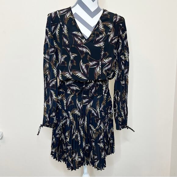 A.L.C. Rory V-Neck Long Sleeve Silk Print Dress Black Size 0 - Picture 15 of 16